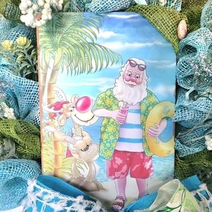 Christmas Beach Santa Wreath Coastal Starfish Rudolph Deco Mesh Bow